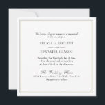 Faire-part de mariage Carré typographique classiqu<br><div class="desc">Faire-part de mariage carré classique simple avec introduction générale pour les hôtes mariés et mariés : l'honneur de votre présence est demandé au mariage de. Blocage et texte brut et texte de script élégant dans une double bordure striée d'or et de noir. Petit monogramme derrière. Pour ajuster la disposition, cliquez...</div>