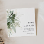 Faire-part de mariage Carré verdoyant et feuille d<br><div class="desc">Nous avons conçu ce faire-part de mariage de Carré vert et feuille d'or pour compléter votre mariage boho simple mais élégant. Il présente des feuilles modernes d'eucalyptus vert et blanc, du feuillage de fougères, une fleur succulente et un minimum de feuilles de feuille d'or. Ces éléments donnent l'impression d'une forêt...</div>
