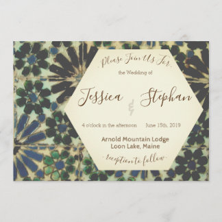 Faire-part de mariage Carreaux bleu géométrique