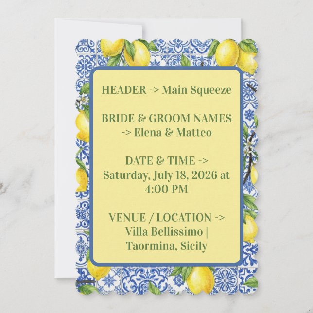 Faire-part de mariage Carrelage sicilien et citron (Devant)