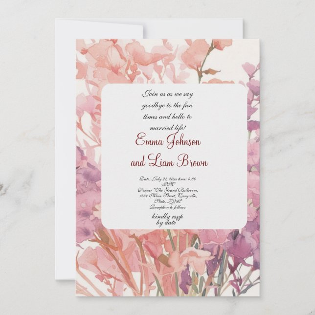 faire-part de mariage cart rose petit pétalforal (Devant)