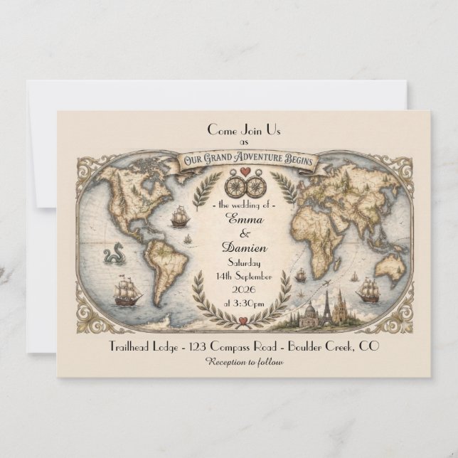 Faire-part de mariage carte du monde (Devant)