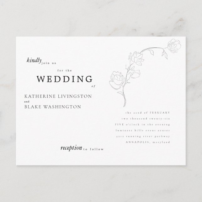 Faire-part de mariage carte postale à tige simple  (Devant)