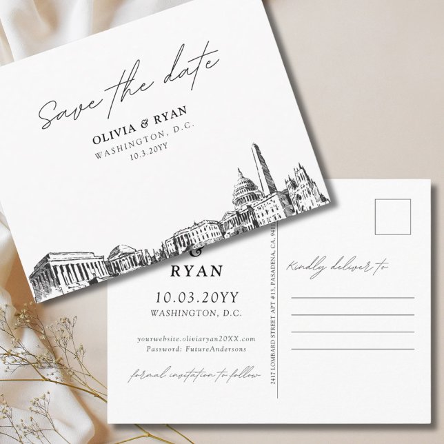 Faire-part de mariage carte postale à Washington D (Washington DC Save the Date Postcard Wedding
)