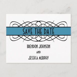 Faire-part de mariage carte postale Blue Deco Flou