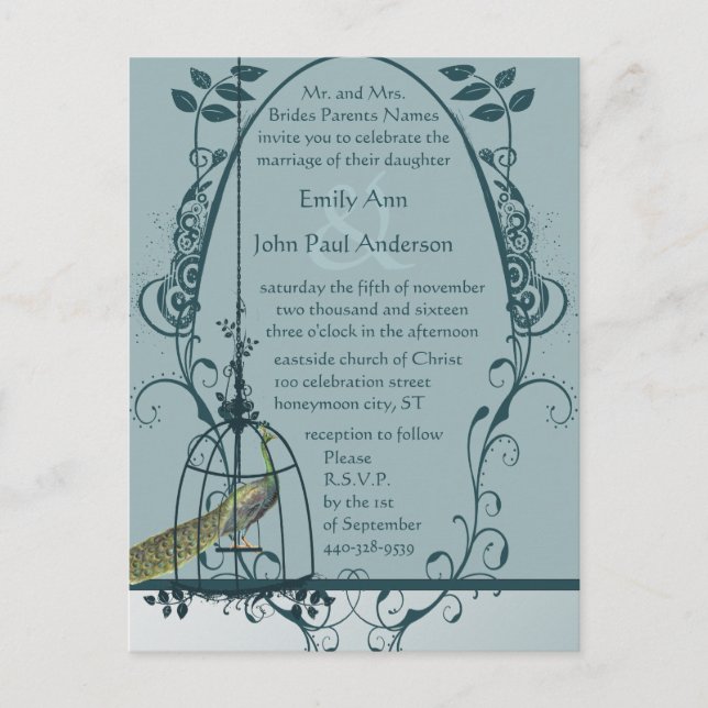 Faire-part de mariage carte postale Cage d'oiseau  (Devant)