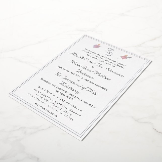 Faire-part de mariage catholique en feuille d'arge (Rotation)