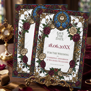 Faire-part de mariage catholique en verre coloré R