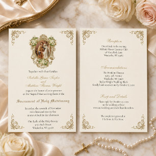 Faire-part de mariage catholique floral or