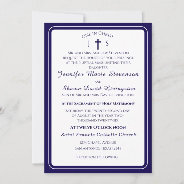 Faire-part de mariage catholique monogrammé intemp (Devant)