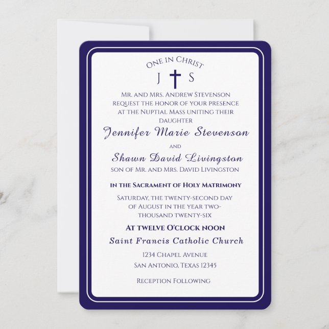 Faire-part de mariage catholique monogrammé intemp (Devant)