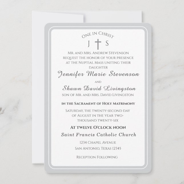 Faire-part de mariage catholique monogrammé intemp (Devant)