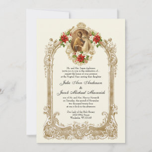 Faire-part de mariage CATHOLIQUE NOËL POINSETTIA