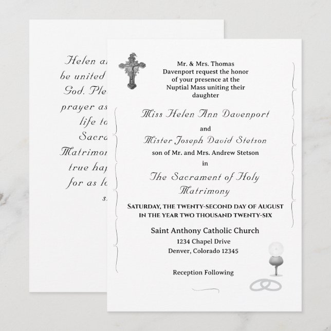 Faire-part de mariage catholique Nuptial Grace (Devant / Derrière)