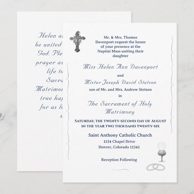 Faire-part de mariage catholique Nuptial Grace (Devant / Derrière)