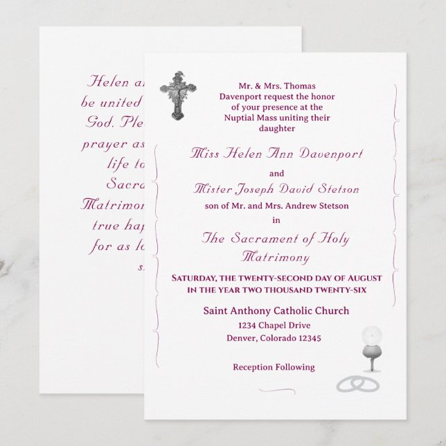 Faire-part de mariage catholique Nuptial Grace (Devant / Derrière)