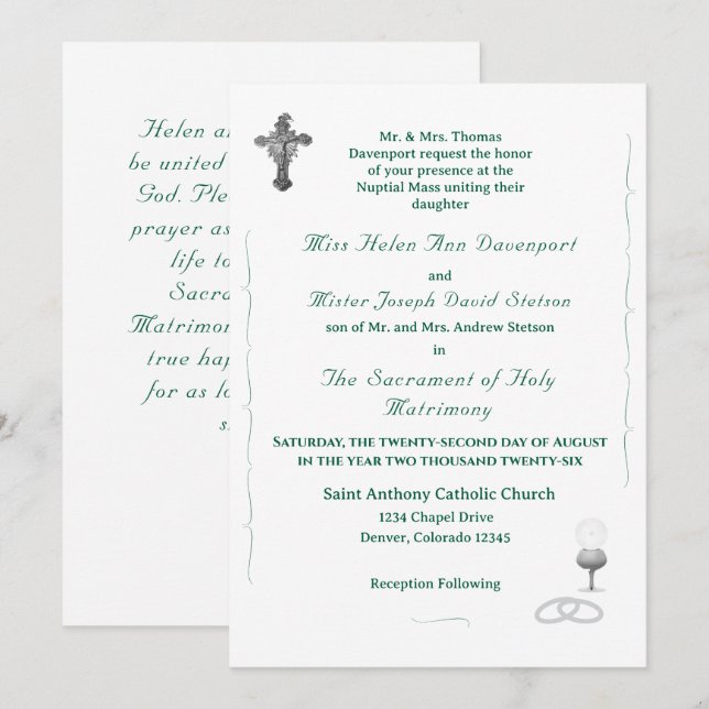 Faire-part de mariage catholique Nuptial Grace (Devant / Derrière)