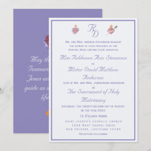 Faire-part de mariage catholique Pervenche Deux Cœ