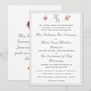 Faire-part de mariage catholique Two Hearts Silver