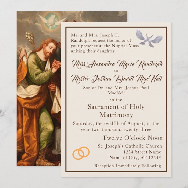 Faire-part de mariage catholique vintage (Devant / Derrière)