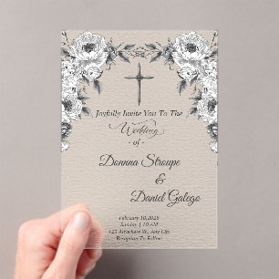 Faire-part de mariage catholique vintage en acryli