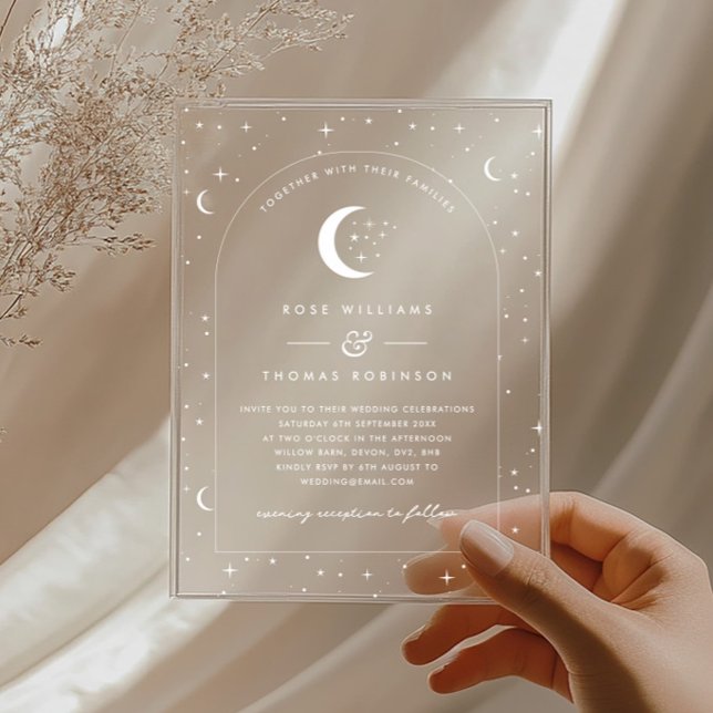 Faire-part de mariage céleste blanche (White Celestial Arched Wedding Invitation)