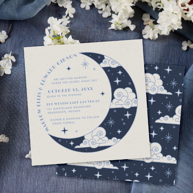 Faire-Part de Mariage Céleste Blue Moon & Stars (Créateur téléchargé)