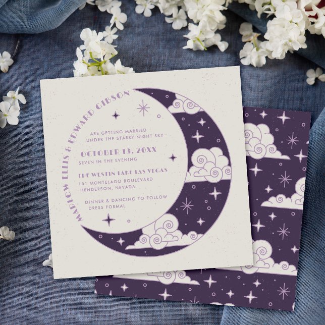 Faire-Part de Mariage Céleste Lune et Étoiles Viol (Créateur téléchargé)