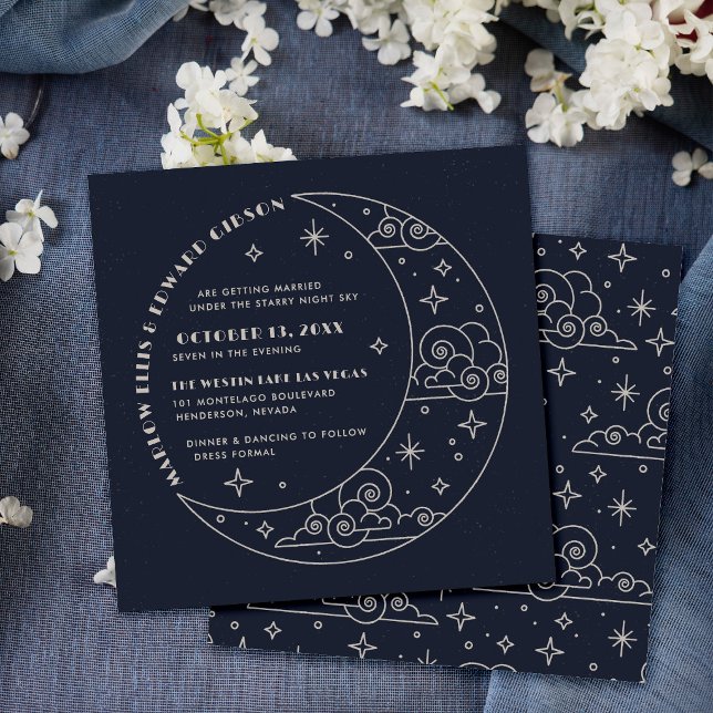 Faire-part de mariage céleste Navy Moon & Stars (Créateur téléchargé)