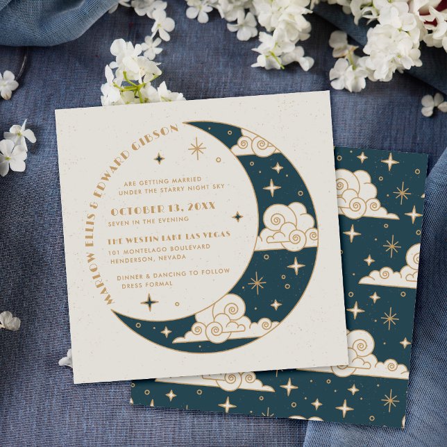 Faire-part de mariage céleste Teal Moon & Stars (Créateur téléchargé)