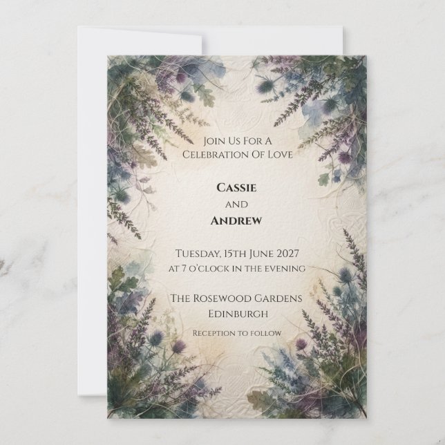 Faire-part de mariage celtique au chardon écossais (Devant)