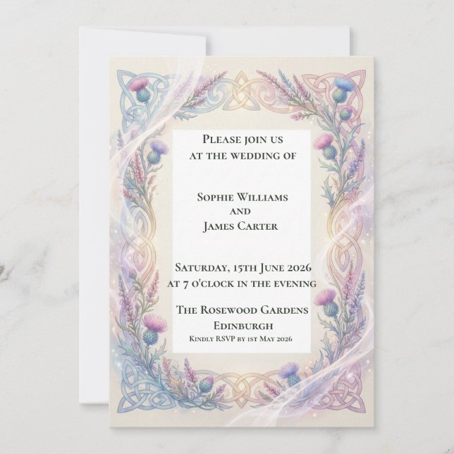 Faire-part de mariage celtique Chardon Lavande (Devant)