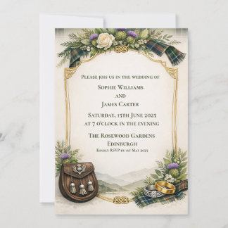 Faire-part de mariage celtique tartan sporran char