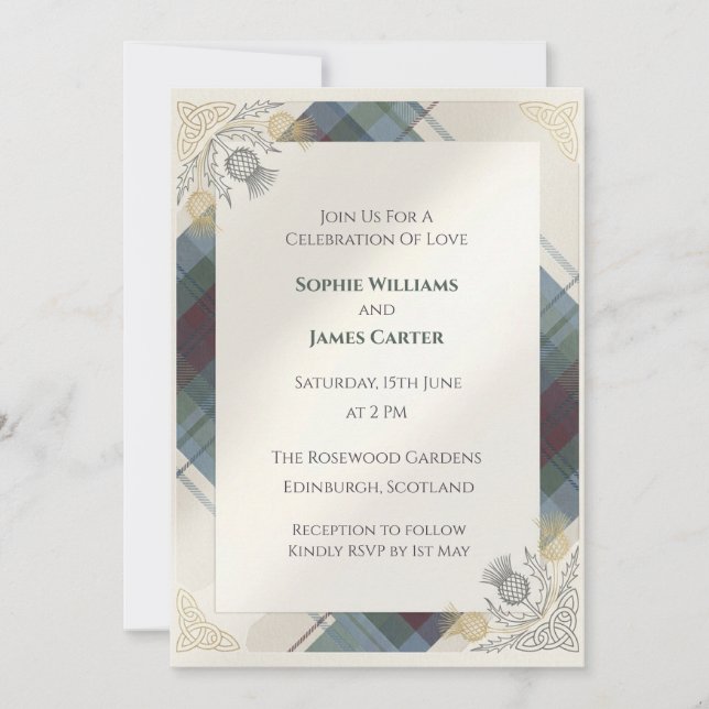 Faire-part de mariage celtique Tartan Thistle (Devant)