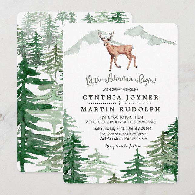 Faire-Part de Mariage Cerf Arbre Rustique (Devant / Derrière)