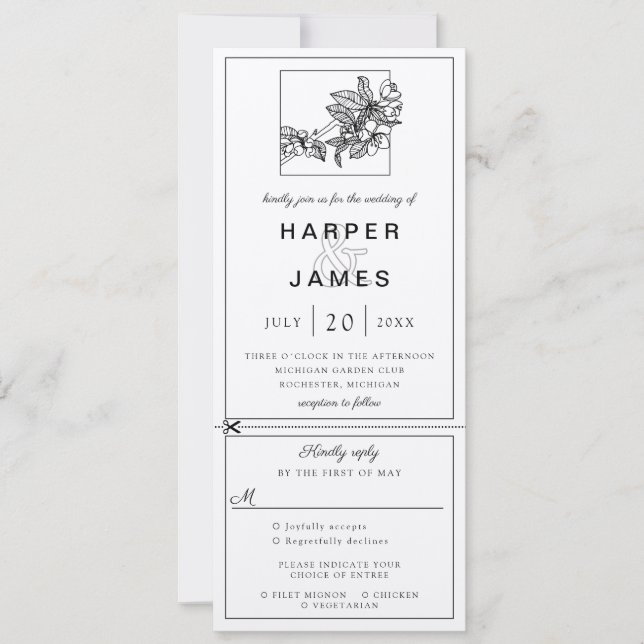 Faire-part de mariage cerise en fleur avec rsvp at (Devant)