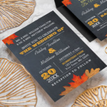 Faire-part de mariage Chalkboard de feuilles d'aut