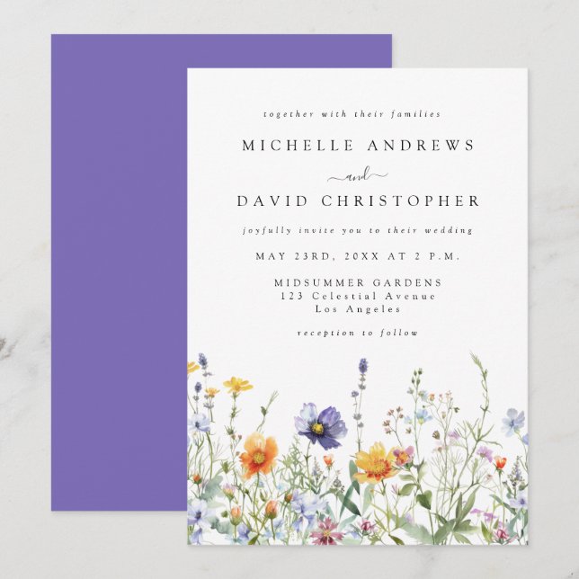 Faire-part de mariage Champ de fleurs sauvages (Devant / Derrière)