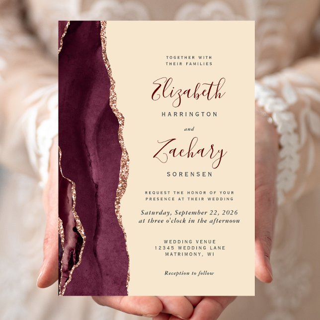Faire-part de mariage champagne agate or rose Bour (Créateur téléchargé)