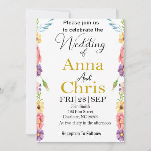 Faire-part de mariage champêtre à l'aquarelle roma