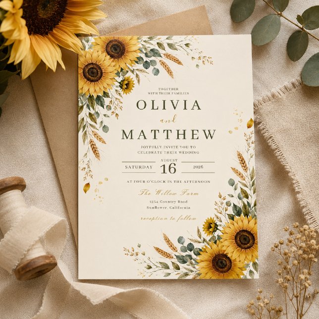 Faire-part de mariage champêtre au tournesol (Créateur téléchargé)