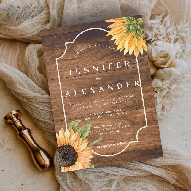 Faire-part de mariage champêtre au tournesol (Country Rustic Sunflower Wedding Invitation)