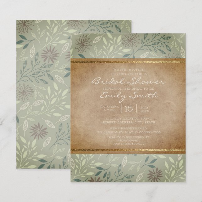 Faire-part de Mariage Champêtre aux Feuilles de Sa (Devant / Derrière)