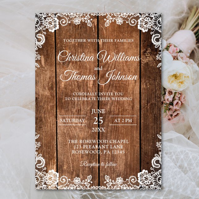 Faire-part de mariage champêtre avec dentelle de b (Créateur téléchargé)