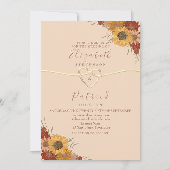 Faire-part de mariage champêtre avec tournesol aut (Devant)