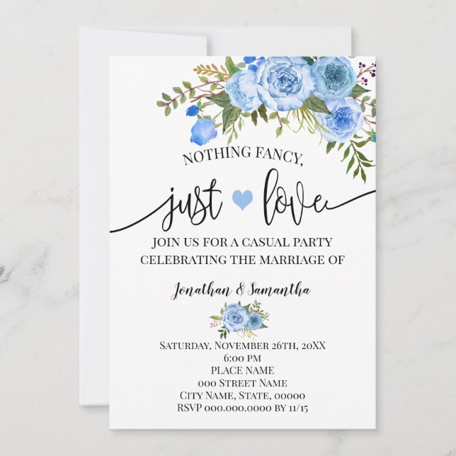 Faire-part de mariage champêtre bleu Just Love Elo (Devant)