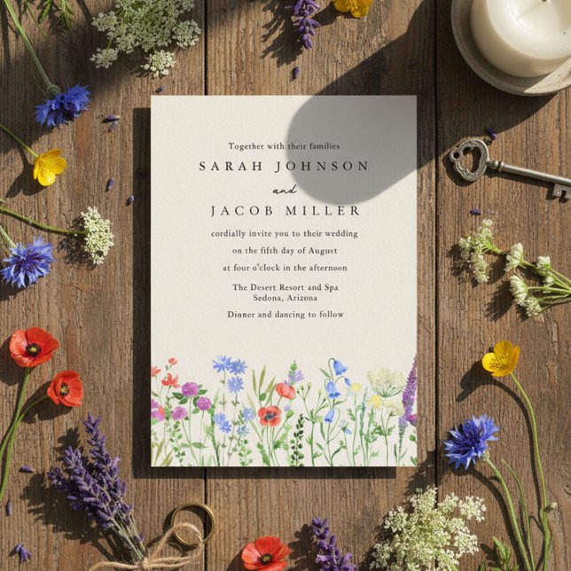 Faire-Part de Mariage Champêtre de Fleurs Sauvages (Rustic Wildflower Meadow Wedding Invitation)