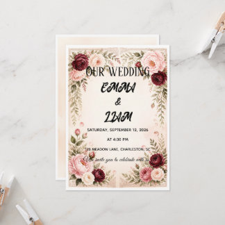 Faire-part de mariage champêtre floral romantique