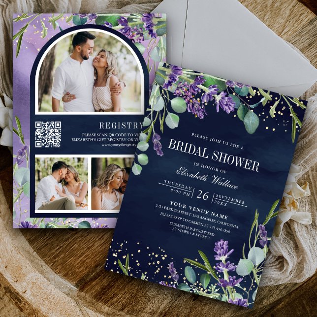 Faire-part de mariage champêtre QR Code Bleu marin (Créateur téléchargé)