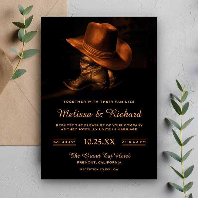 Faire-part de mariage chapeau et bottes de cowboy  (Créateur téléchargé)
